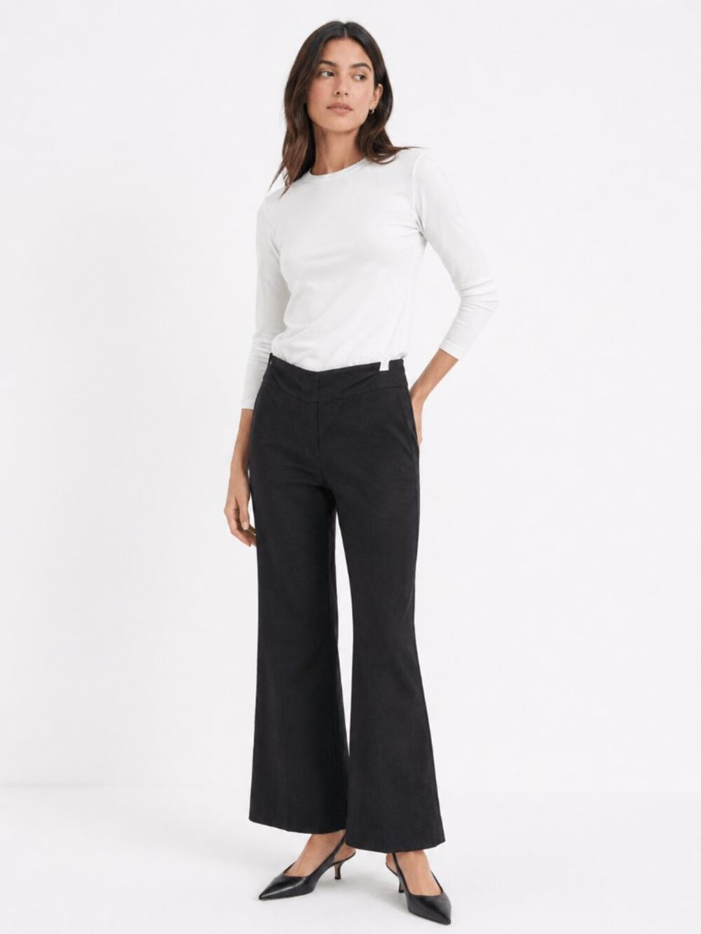 EILEEN FISHER BLACK LINEN BLEND PLEATED STRAIGHT LEG TROUSERS PANTS